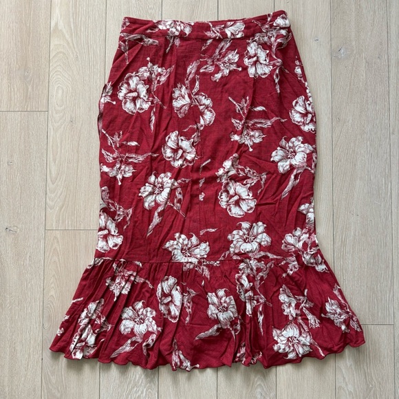 Zara Linen Blend Floral Wrap Midi Skirt in Red Women’s Size Large - Picture 9 of 10